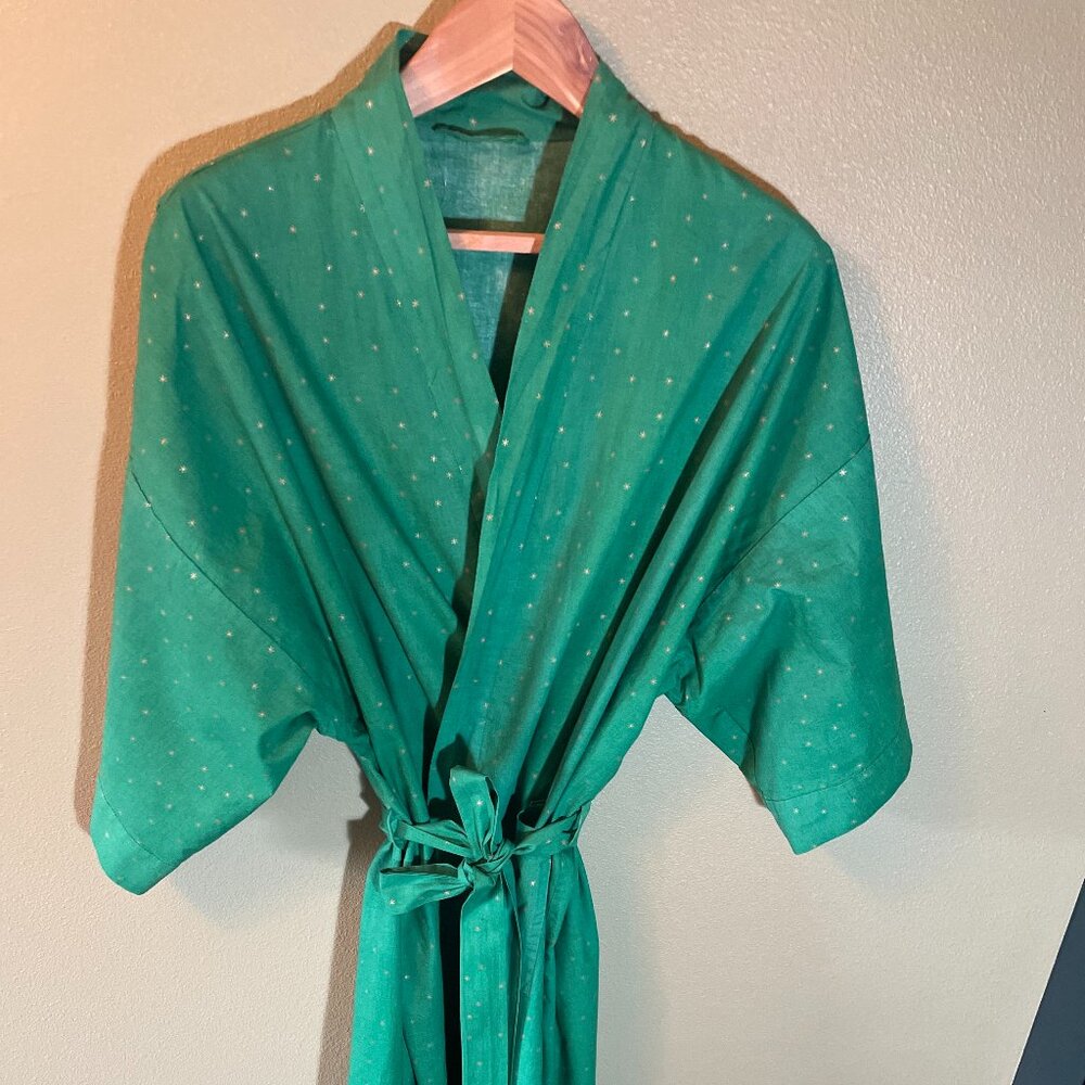 Handmade green kimono-style bathrobe